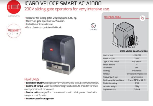 motor corredera BFT ICARO VELOCE SMART AC A1000 - Imagen 4